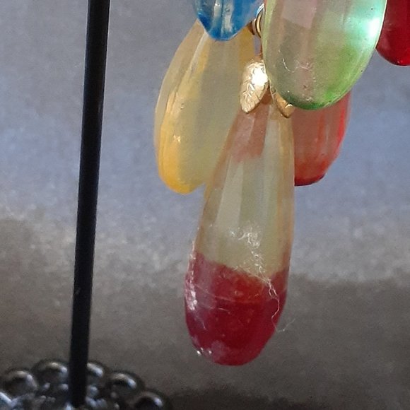 Vintage Aurora Borealis Dangle Clip Earrings four inches - Picture 7 of 10